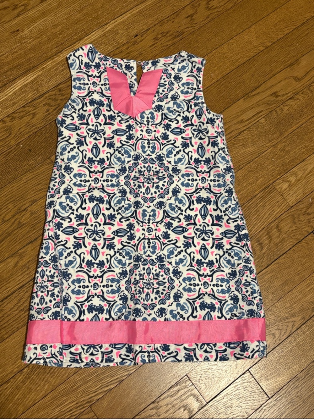 Vineyard Vines White, Navy & Pink Patterned Cotton Shift Dress